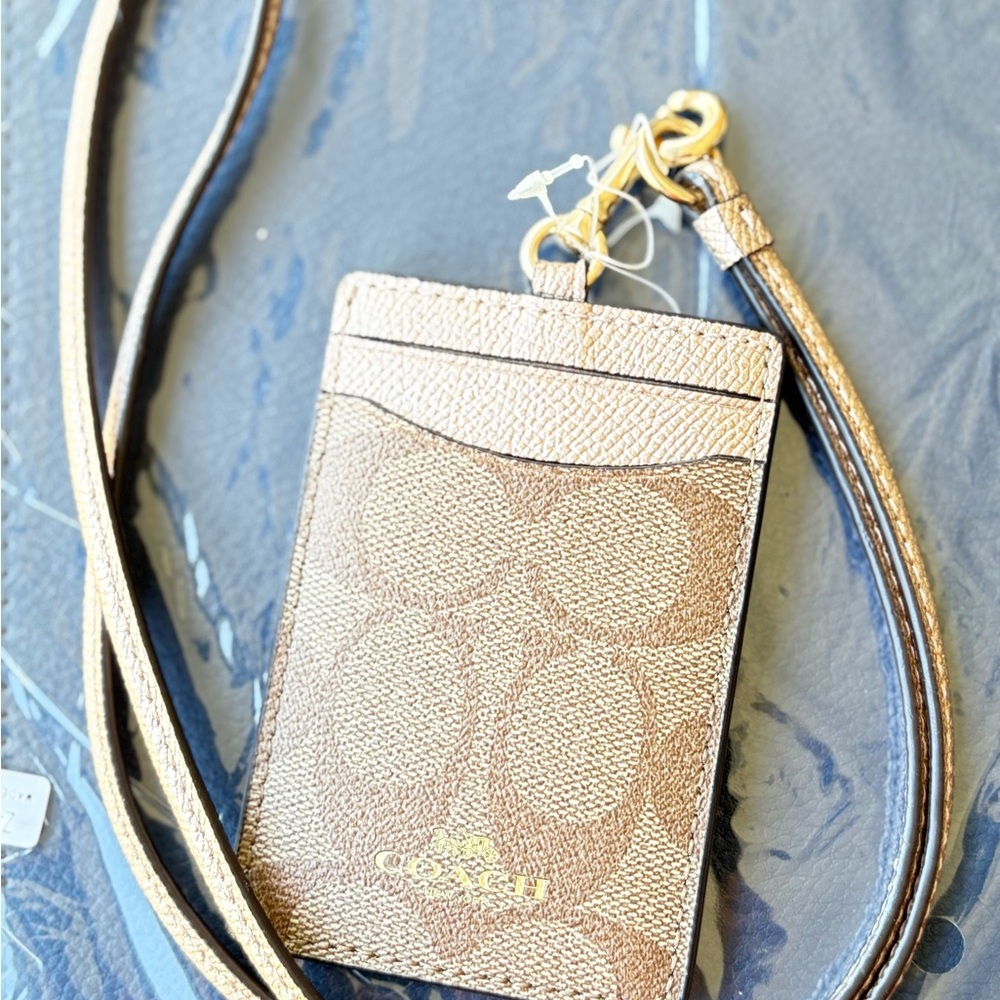 Coach Tan and Gold Card Holder